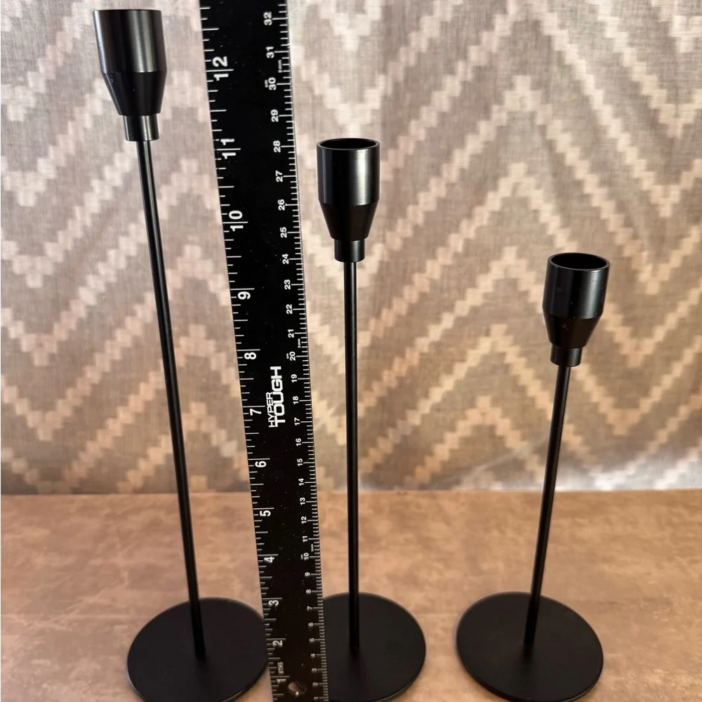 Black Metal Tapered Candle Holders Set of 3 - Sleek Modern Home Accent